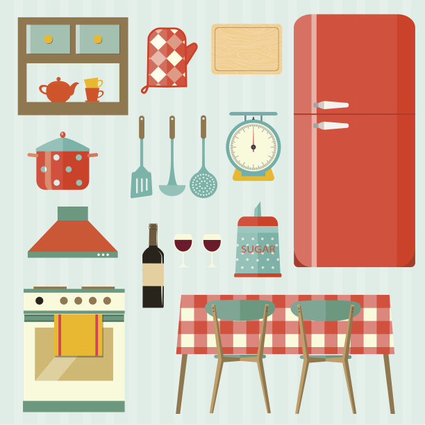 一组厨房元素。矢量平面插图图片下载