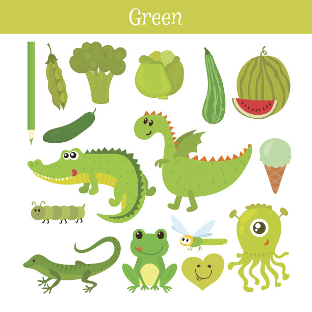 绿色的。学习颜色。教育组。图片下载