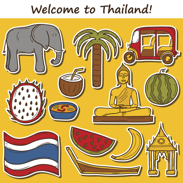 一套泰国手绘风格的卡通贴纸图片下载