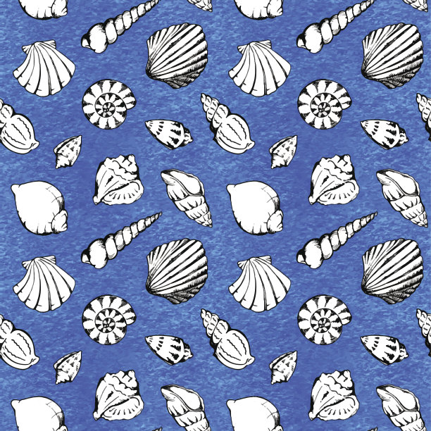 单色海贝矢量无缝纹理纹理背景图片下载