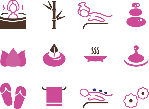 一组女性水疗图标孤立在白色(粉色和棕色)图片下载