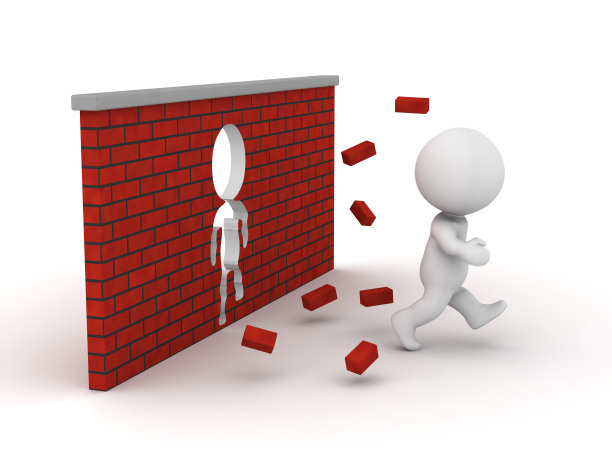 3D男人跑过砖墙图片下载