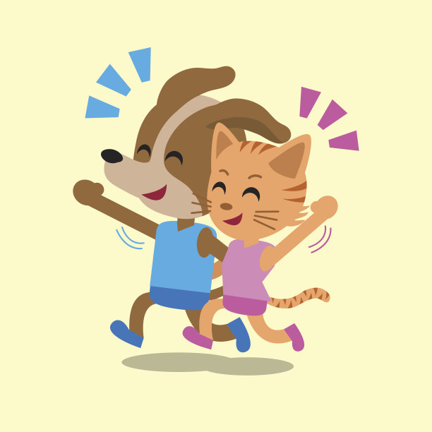 卡通猫和狗在跑步图片下载