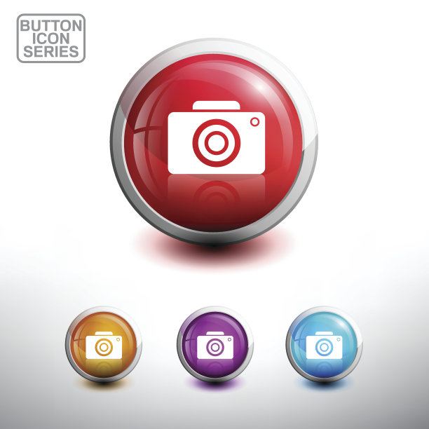 相机图标。光泽按钮图标设置。矢量图图片下载