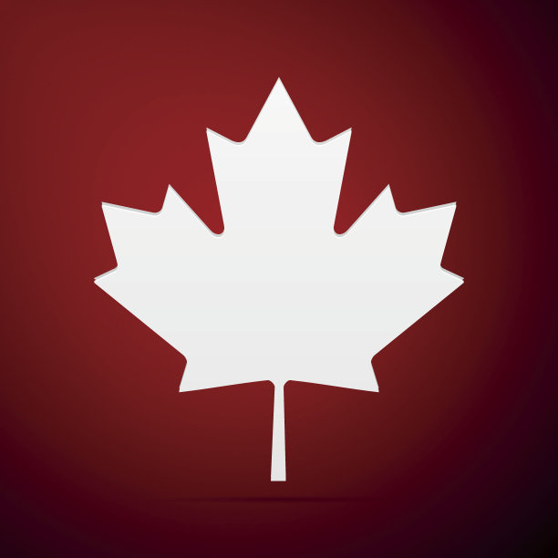 加拿大枫叶平面图标上的红色背景。矢量图图片下载