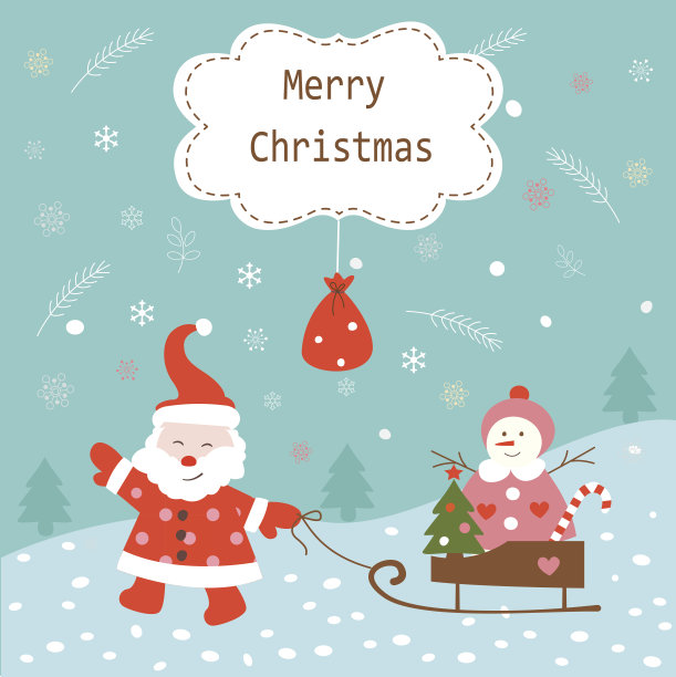 圣诞复古背景有圣诞老人和雪人图片下载