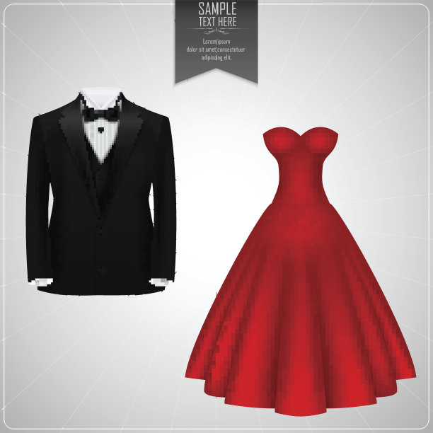 黑色燕尾服和红色新娘礼服图片下载