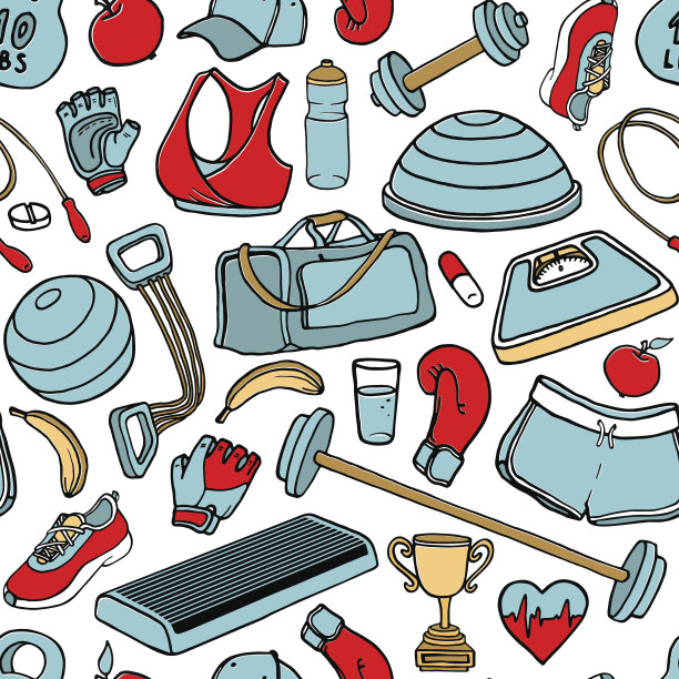 手绘健身涂鸦无缝图案。矢量图图片下载