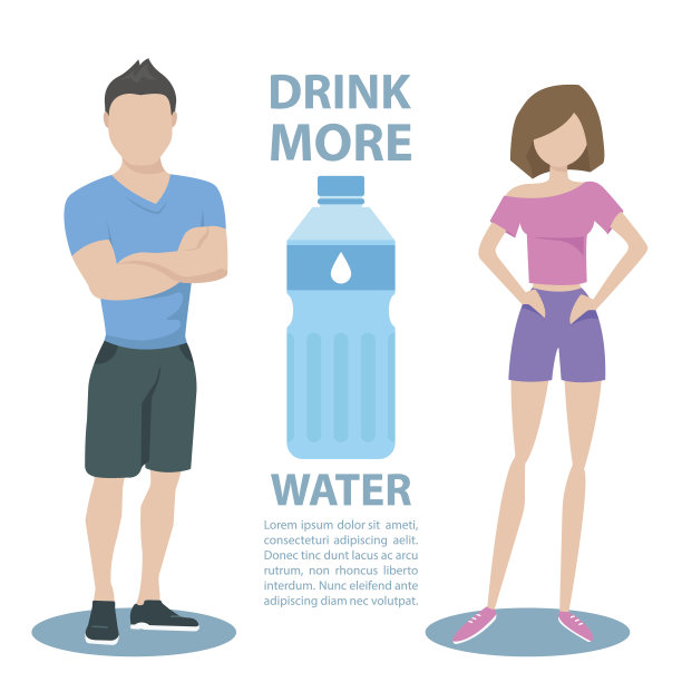 健身夫妇与题词多喝水。健康的生活方式的概念。图片下载