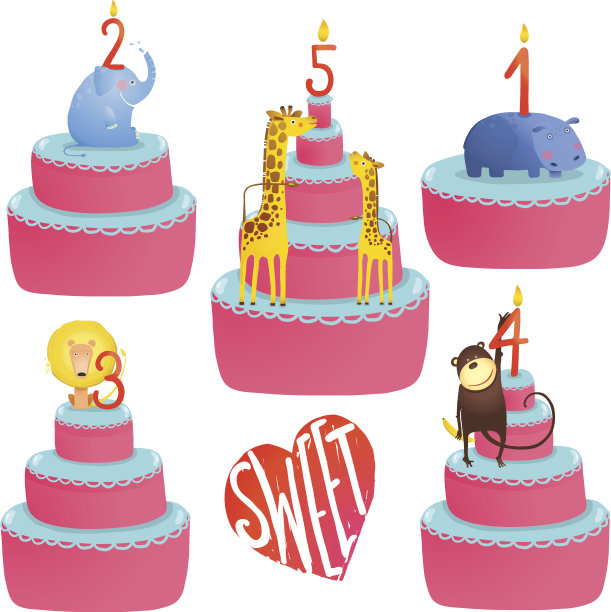 快乐生日蛋糕收藏与动物和字母图片下载
