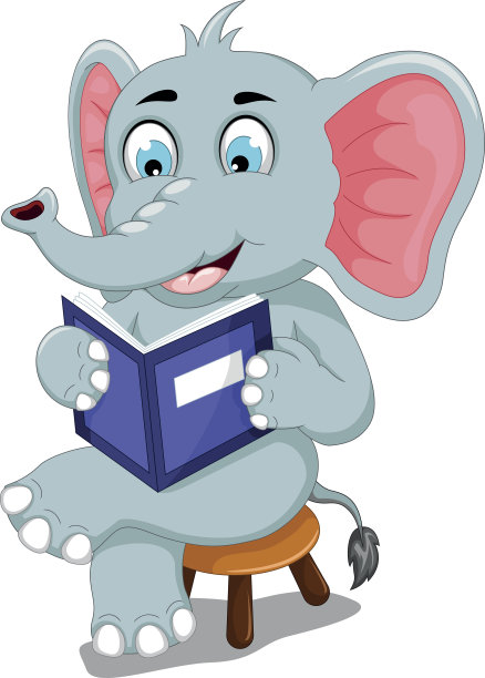 有趣的大象卡通坐着看书图片下载