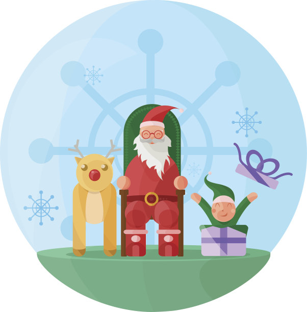 圣诞老人，他心爱的魔法驯鹿和值得信赖的精灵图片下载