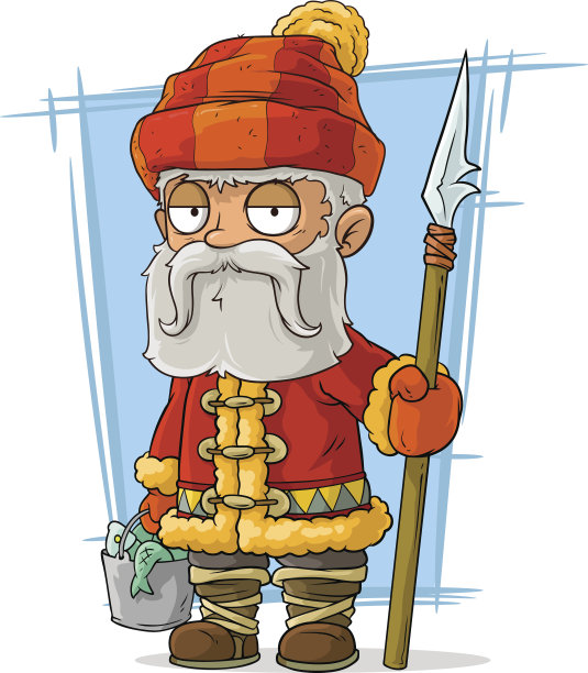 卡通老渔夫与鱼和帽子图片下载