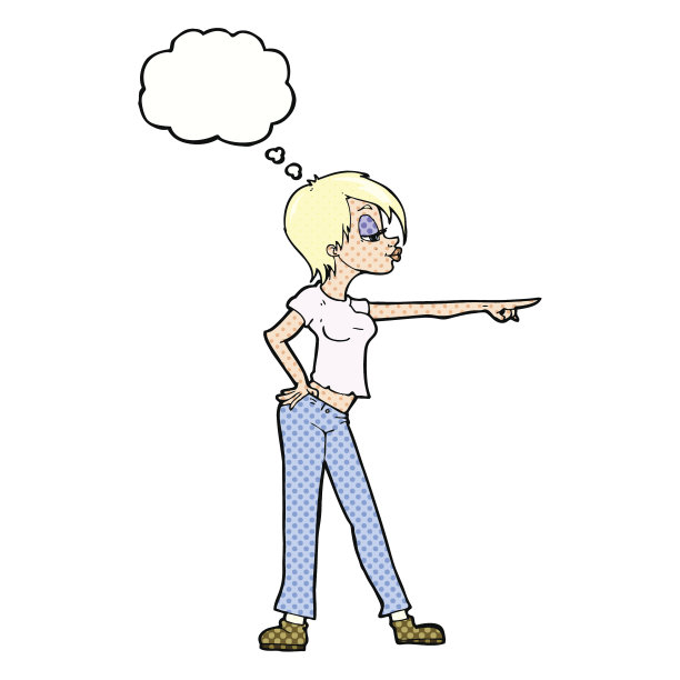 卡通女人用思想泡泡指着图片下载