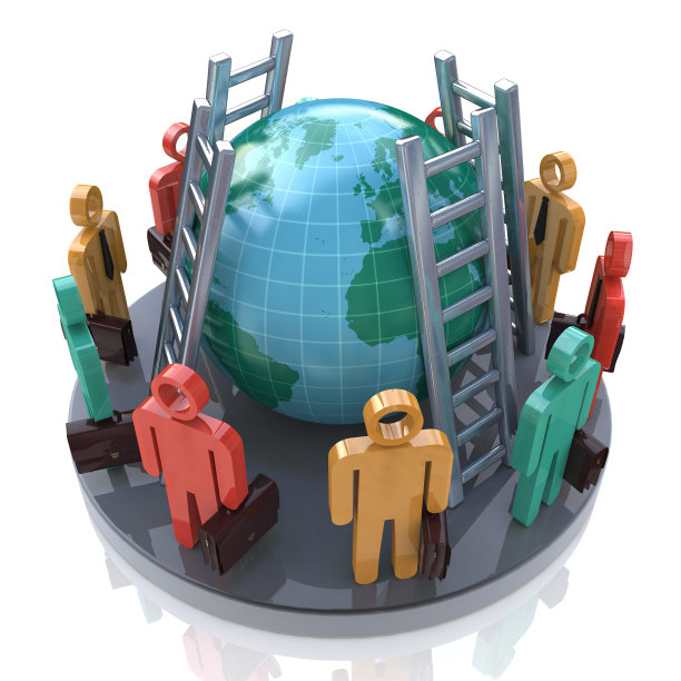 彩色3d人在地球和楼梯周围图片下载