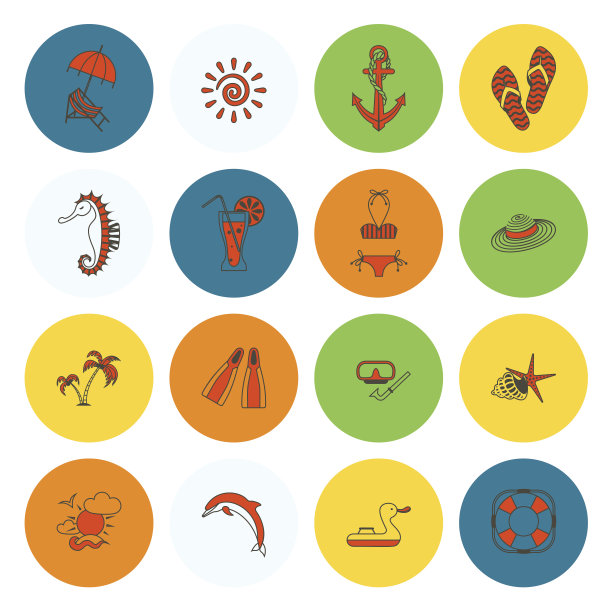 夏季和海滩简单的平面图标图片下载