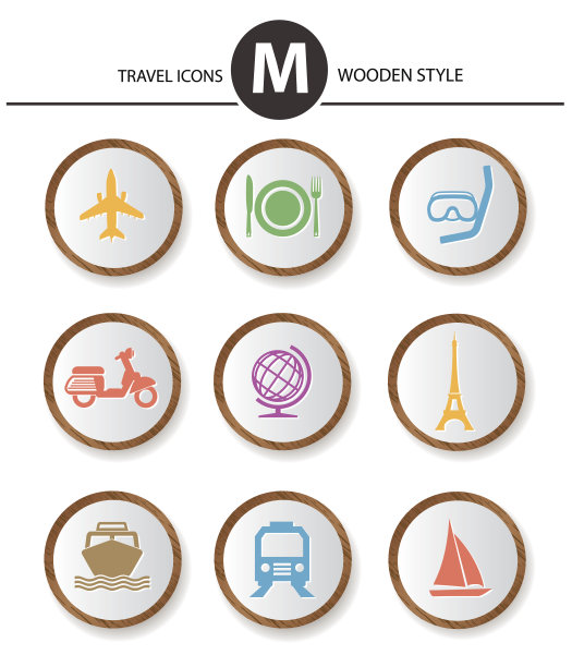 旅行图标,木头的风格图片下载