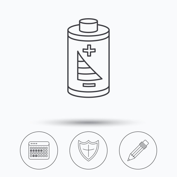 电池、日历和铅笔图标。图片下载