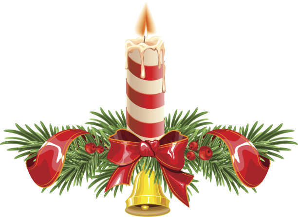 用冷杉树枝做成的圣诞花环，上面有铃铛和蜡烛图片下载