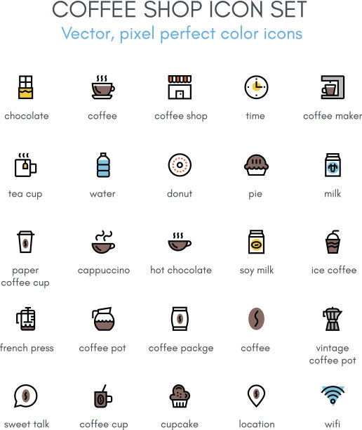 咖啡，咖啡店系列图标设置。图片下载