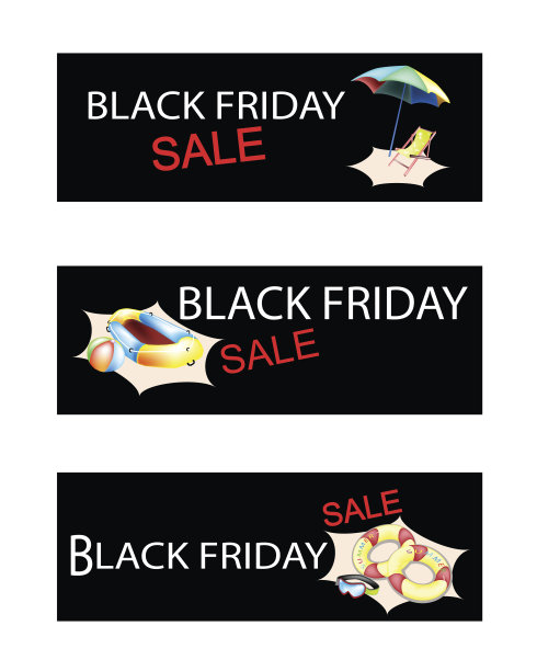 三个黑色星期五促销标语上的海滩物品图片下载