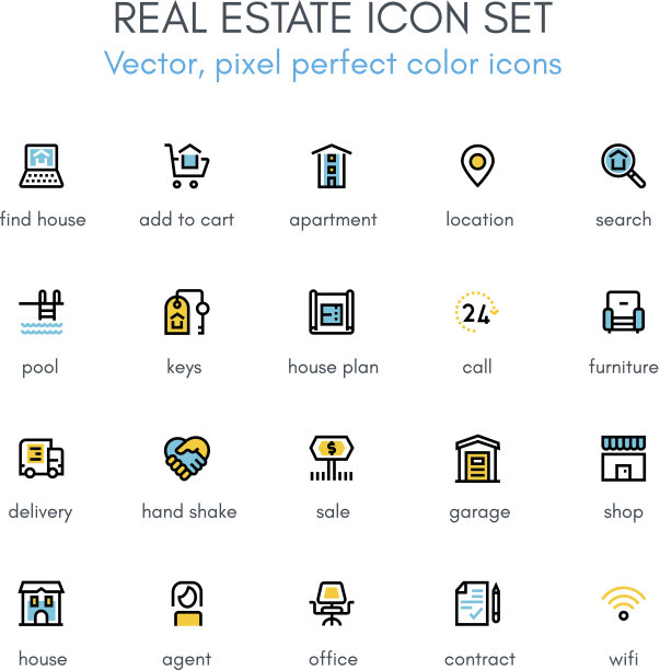 房地产主题线图标设置。图片下载
