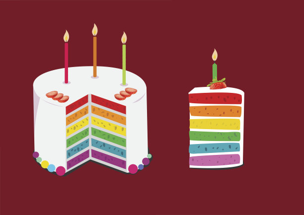 装饰着生日蜡烛的彩虹蛋糕素材图片