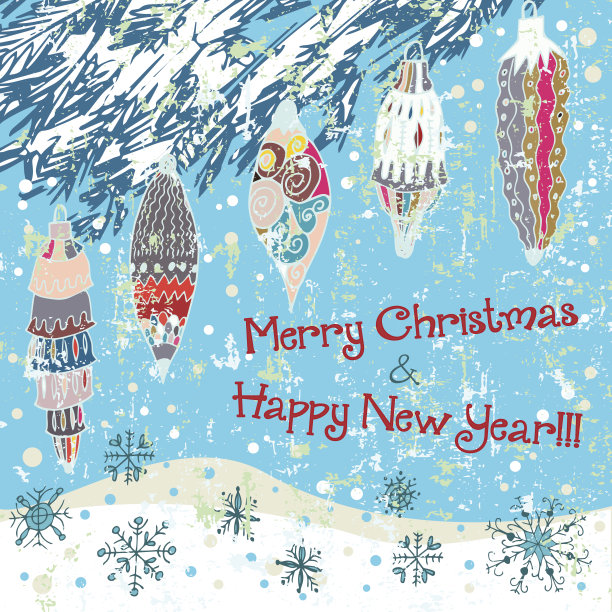 手绘可爱的圣诞贺卡与树和雪花图片下载