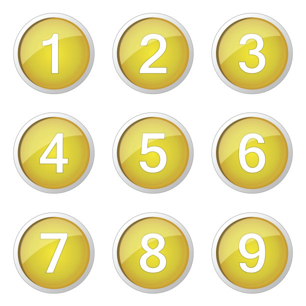 数字计数黄色矢量按钮图标设计集图片下载