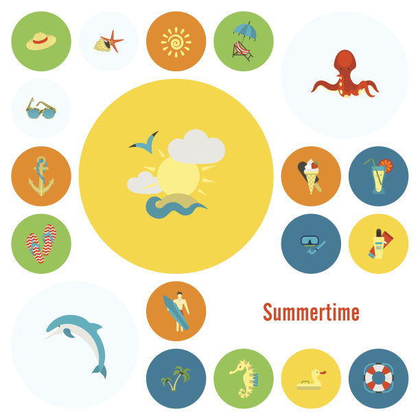 夏季和海滩简单的平面图标图片下载