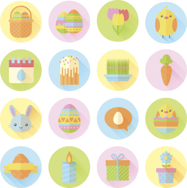 五彩缤纷的春季复活节图标设置图片下载