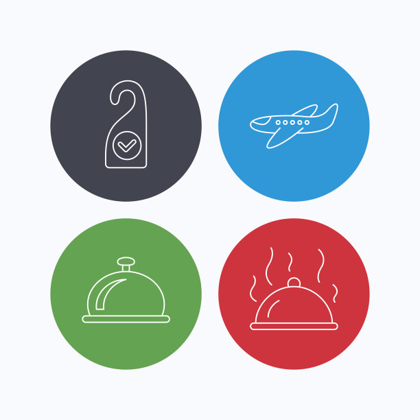 热食物，接待铃和洁净室图标。图片下载