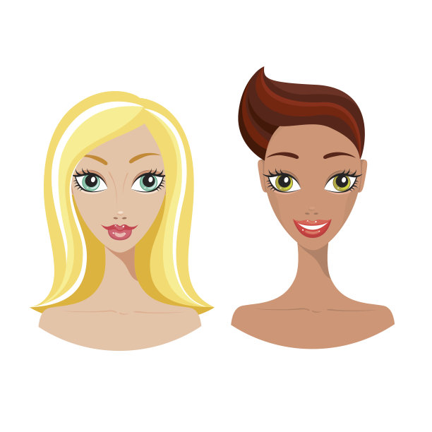 美丽的白人和混血妇女年轻女孩时尚的发型图片下载