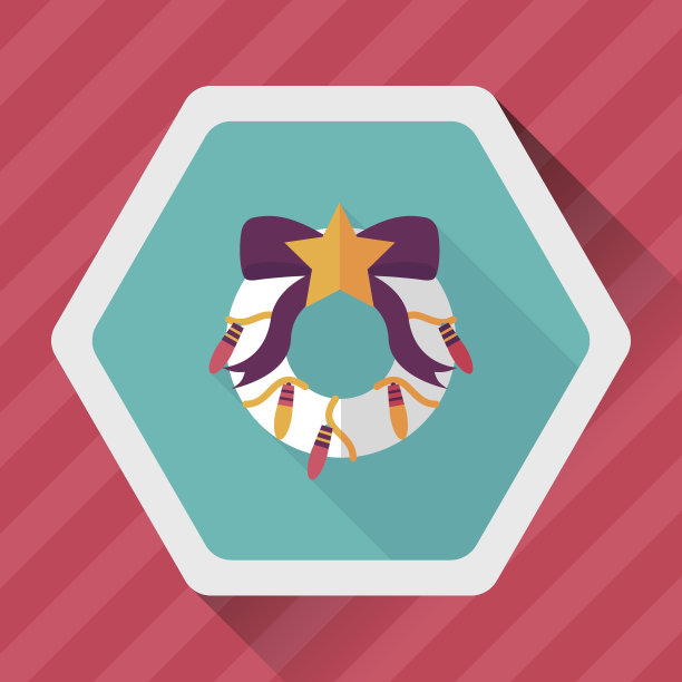 圣诞冬青花环与长影子扁平图标，eps10图片下载