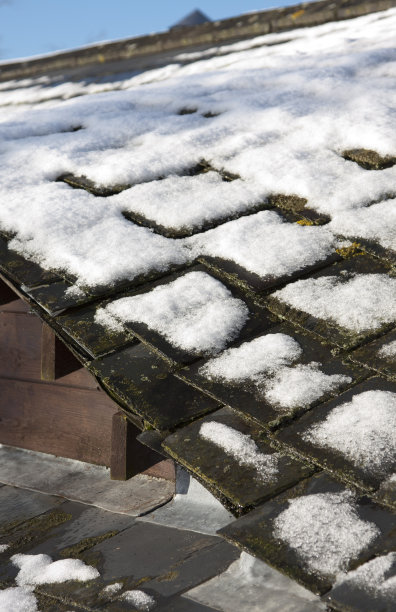 雪在弯曲的屋顶上。图片下载