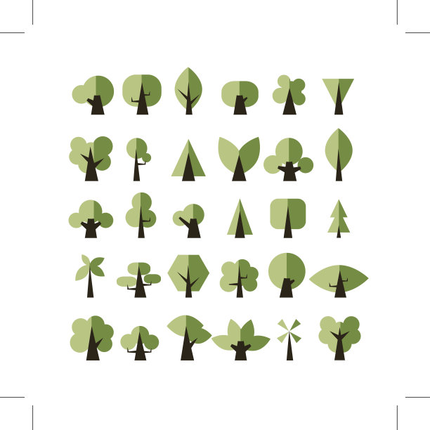 一组绿色的树图标为您的设计图片下载