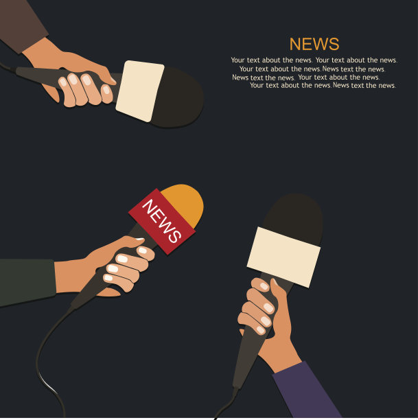 在记者招待会或采访时，手持麦克风。图片下载