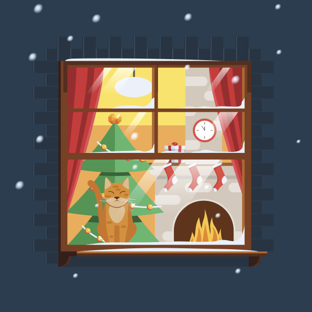 有圣诞树的圣诞窗图片下载