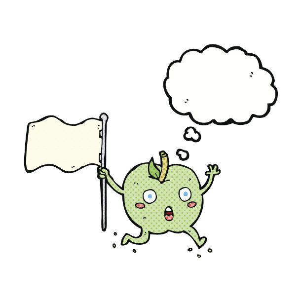 卡通有趣的苹果与旗帜与思想泡泡图片下载