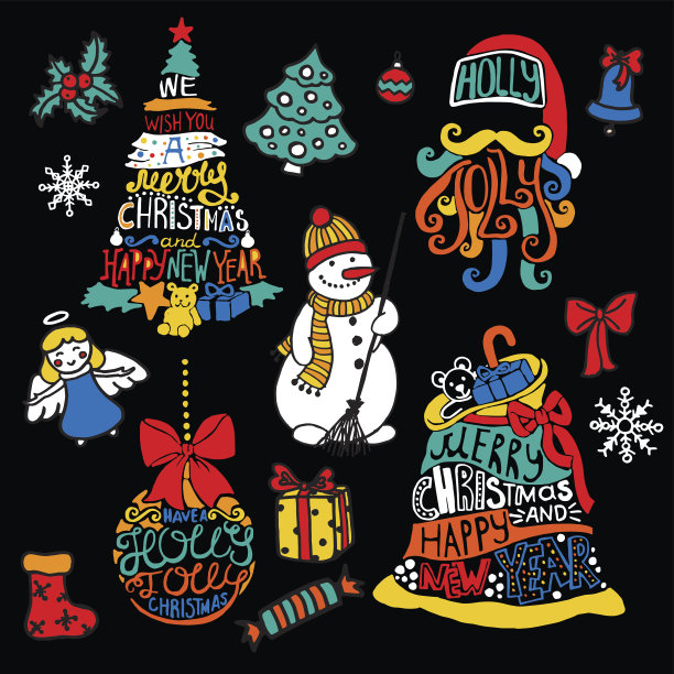 圣诞和新年树，圣诞老人，球，袋子图片下载