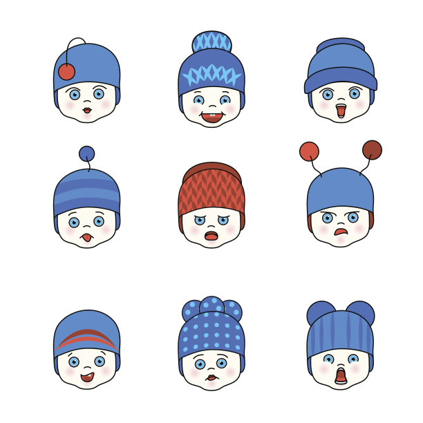矢量插图的婴儿在帽子的表情脸图片下载