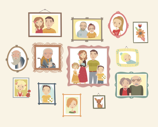 家庭肖像画廊。墙上的照片图片下载
