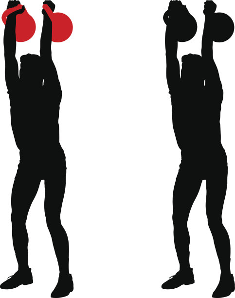 一个肌肉发达的男人拿着水壶铃。矢量插图。图片下载