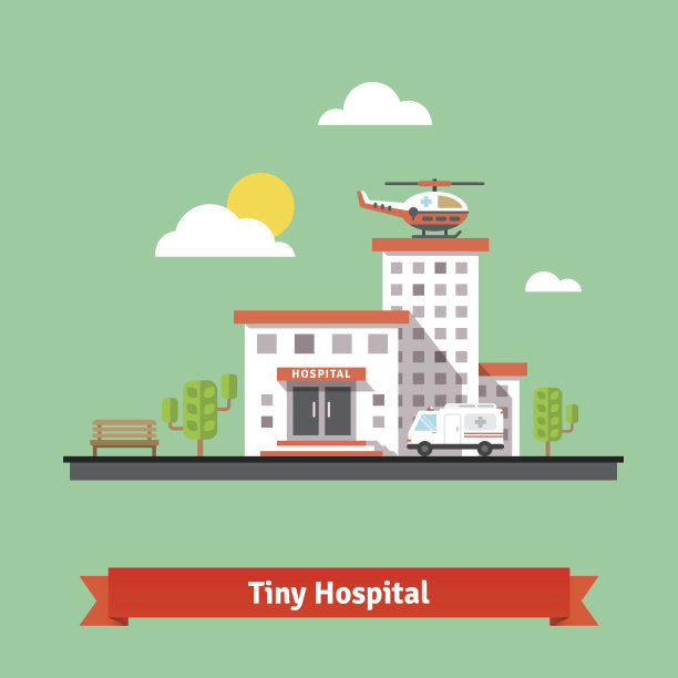 有救护直升机和汽车的诊所大楼图片下载