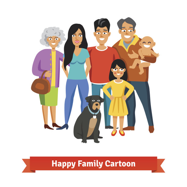 笑容满面的幸福大家庭站在一起图片下载