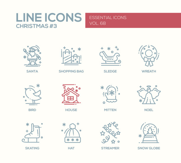 圣诞和新年-简单的线条设计图标集图片下载