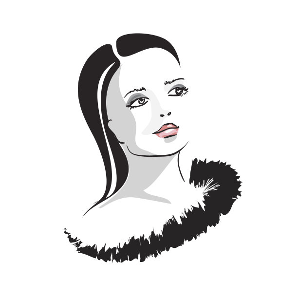 手画年轻女子的脸与毛皮。图片下载