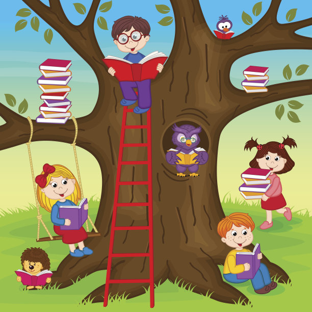 孩子们在树上看书图片下载