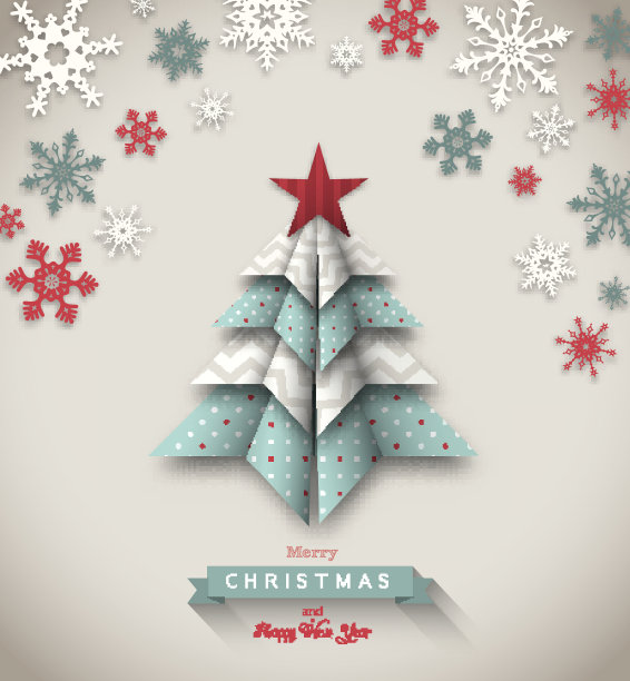 彩色的折纸树，抽象的圣诞插图图片下载