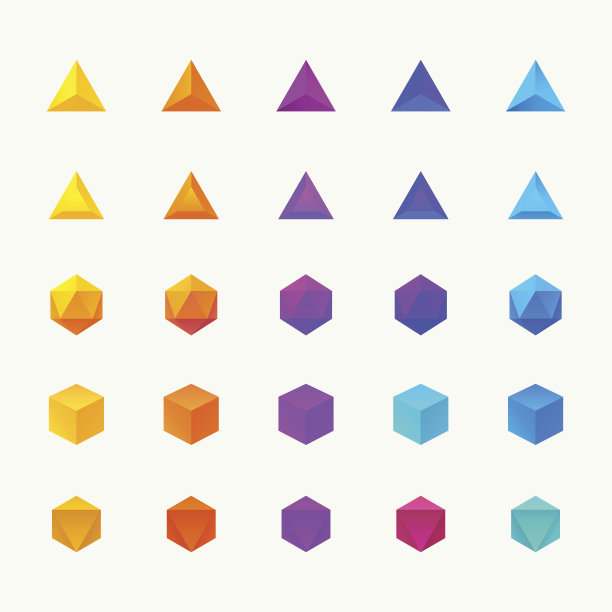 多边形3d对象集。矢量图标素材图片